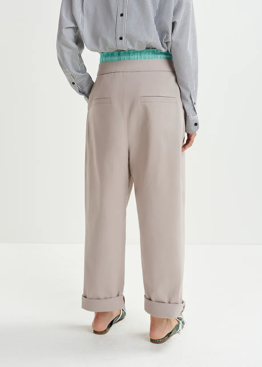 Beige and light blue double-waist pants