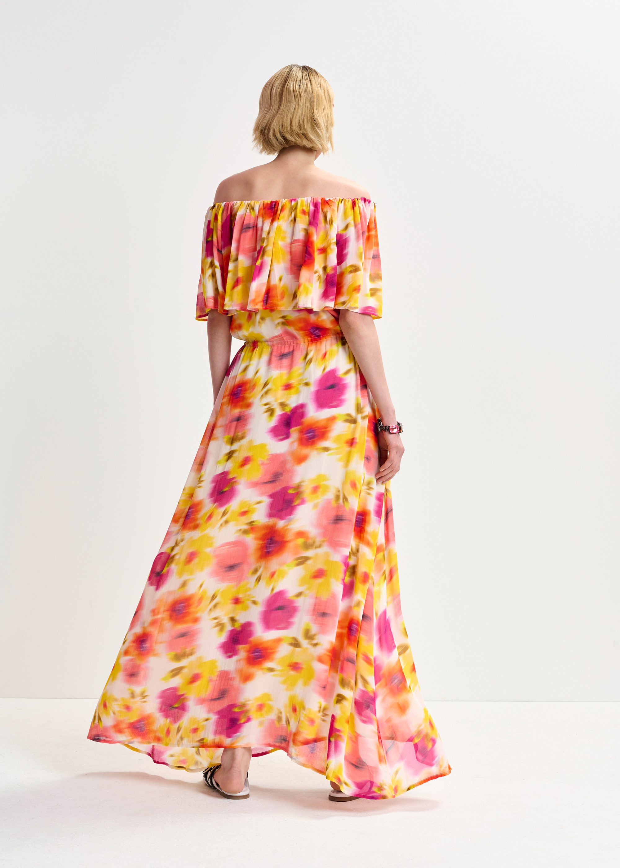 ワンピース [ESSENTIEL ANTWERPILLIGO] Flower midi dress Multicolor off the shoulder midi dress | Essentiel Antwerp