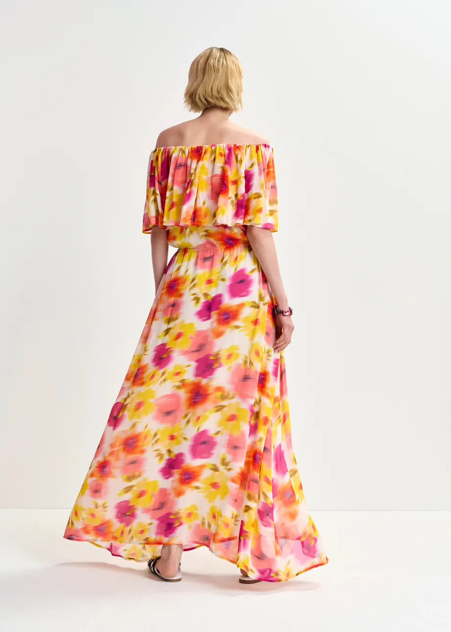 Multicolor off the shoulder midi dress 