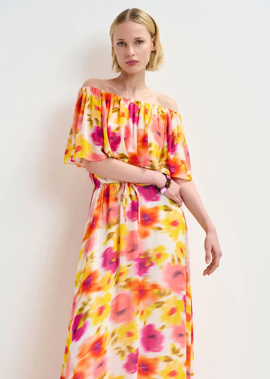 Multicolor off the shoulder midi dress