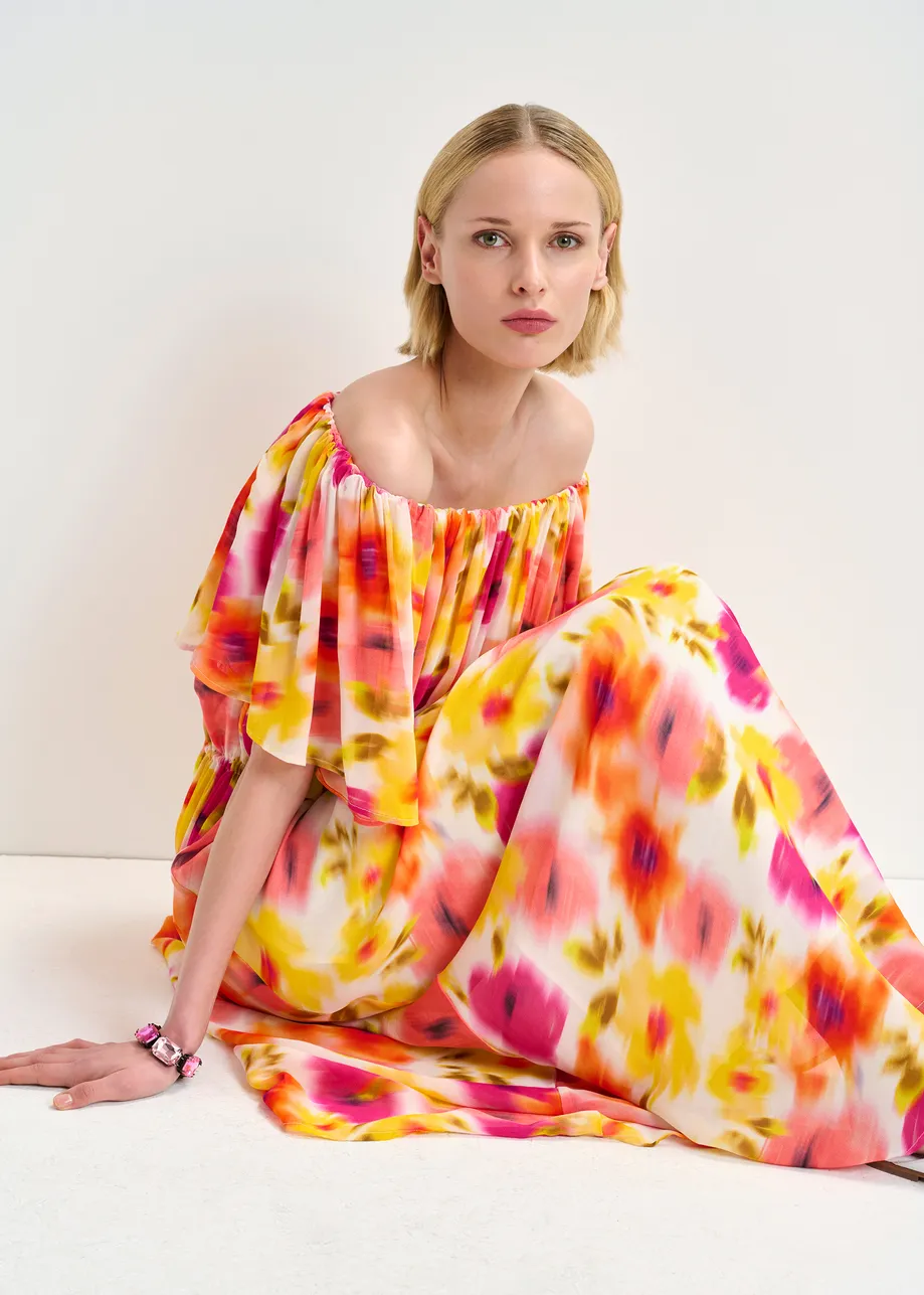 Multicolor off the shoulder midi dress