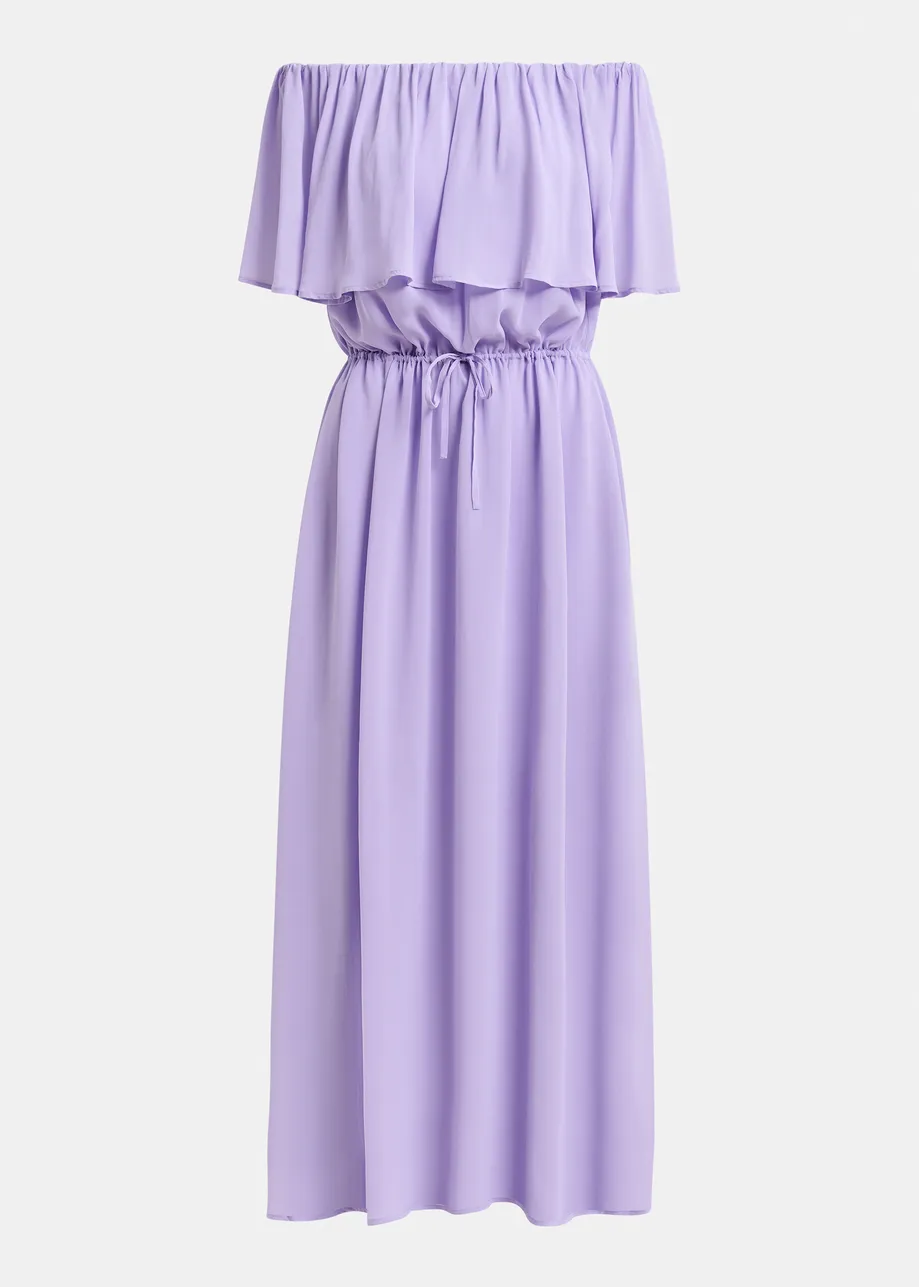 Robe mi-longue lilas à épaules nues