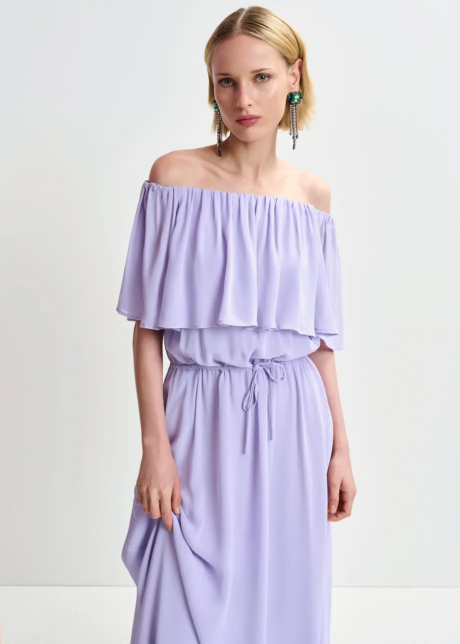 Robe mi-longue lilas à épaules nues