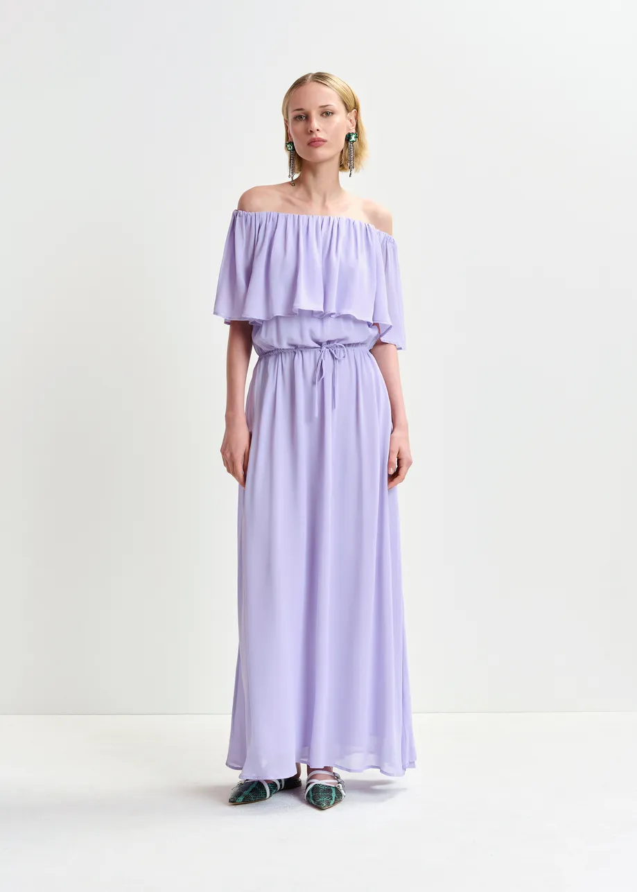 Robe mi-longue lilas à épaules nues