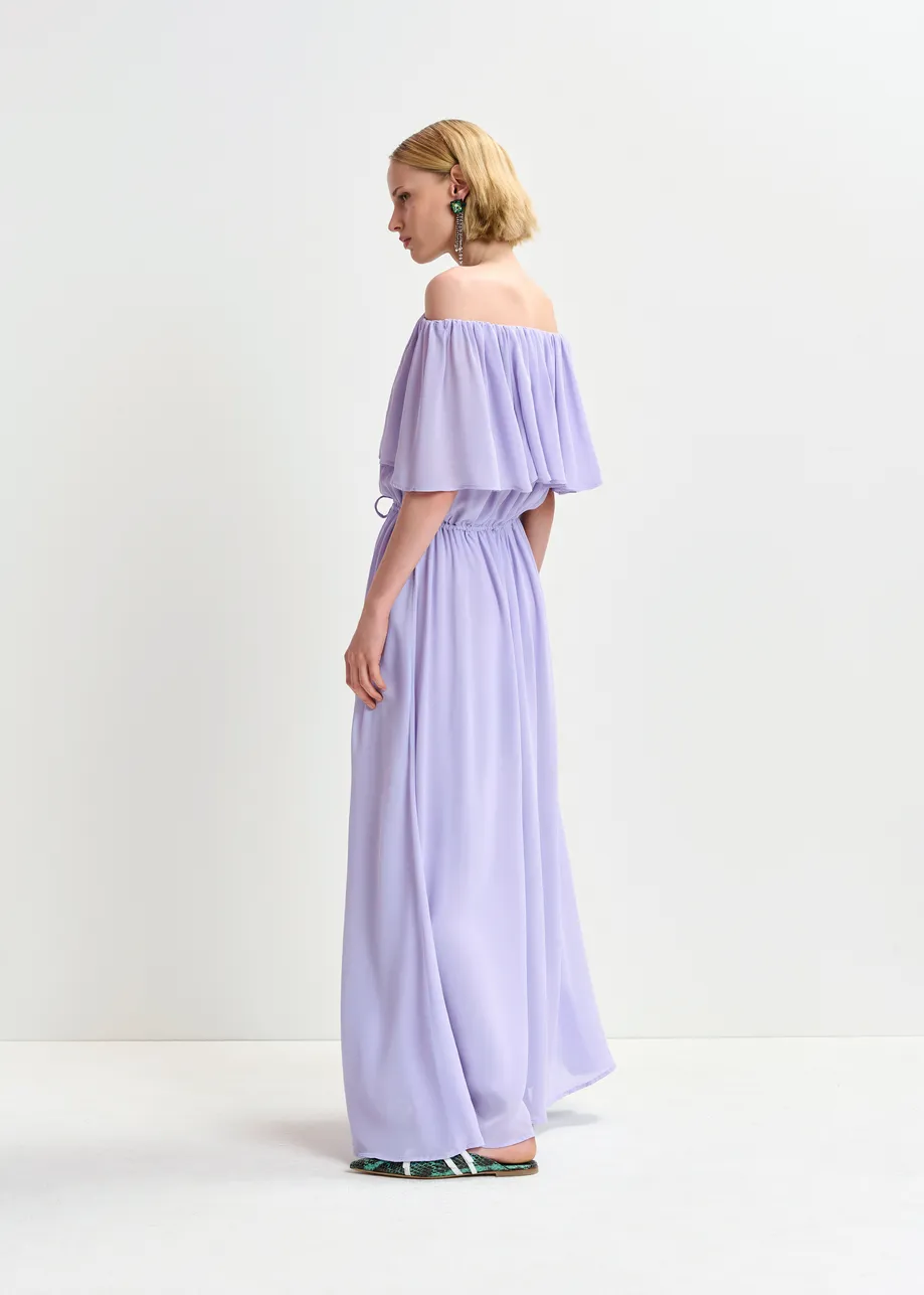 Robe mi-longue lilas à épaules nues