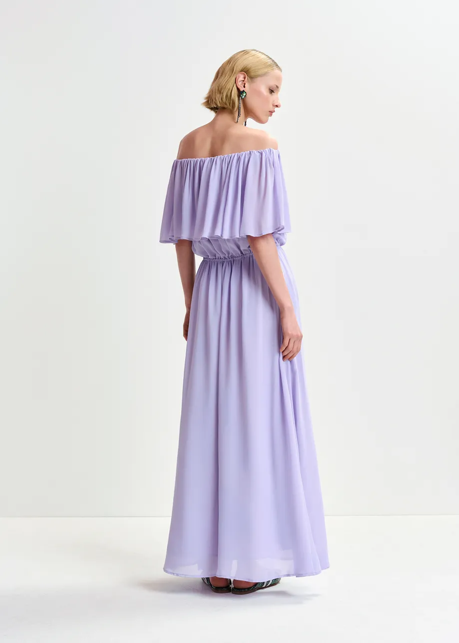 Robe mi-longue lilas à épaules nues