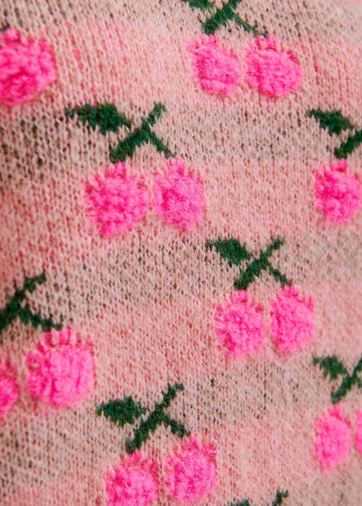 Vintage pink intarsia knitted sweater with cherry pattern Essentiel Antwerp United Kingdom