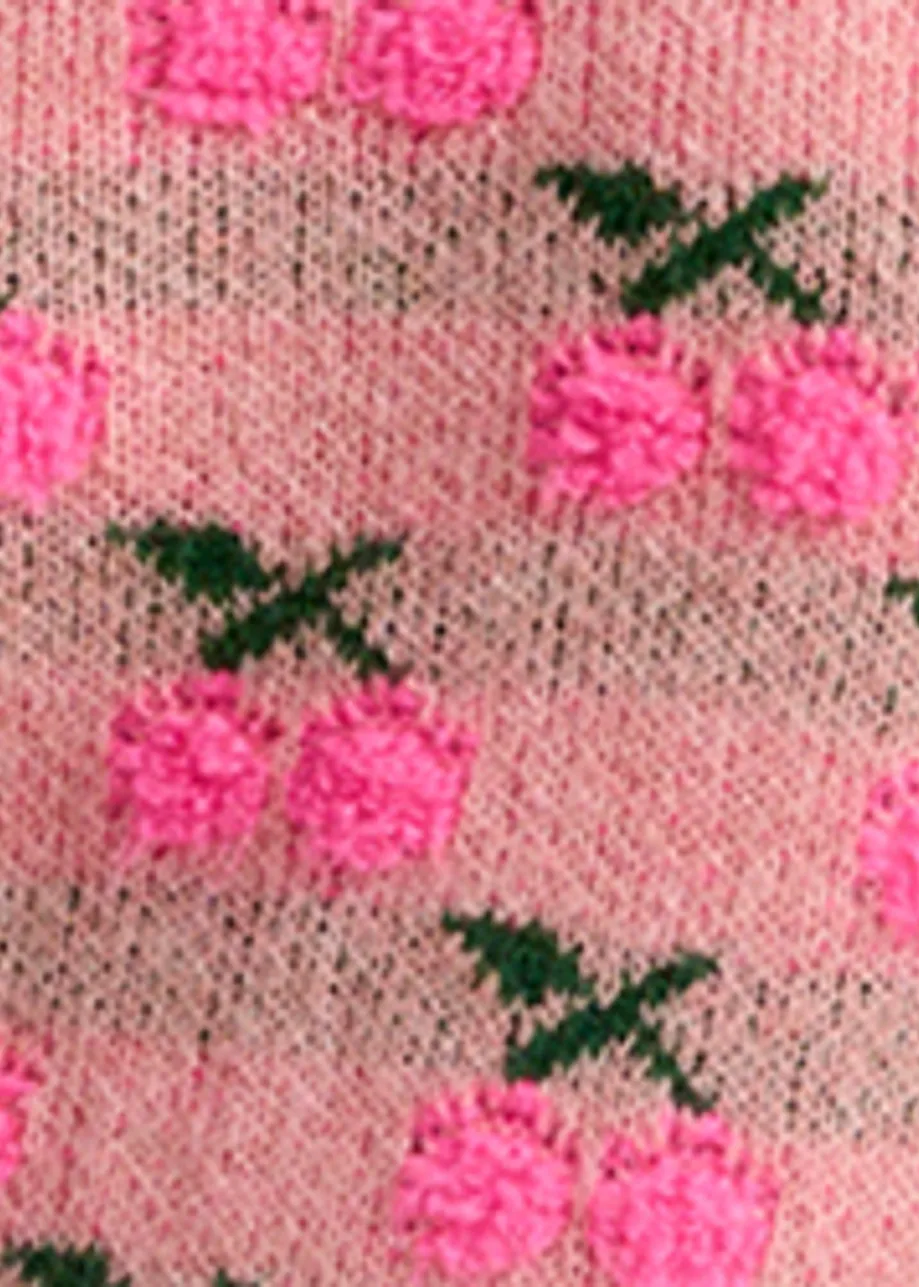 Vintage pink intarsia-knitted sweater with cherry pattern