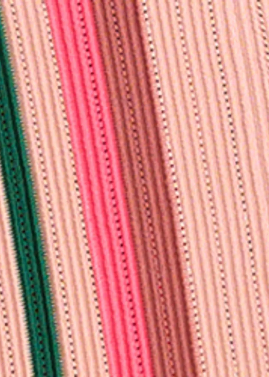 Robe longue en maille à rayures pêche, verte et rose avec détail goutte d'eau