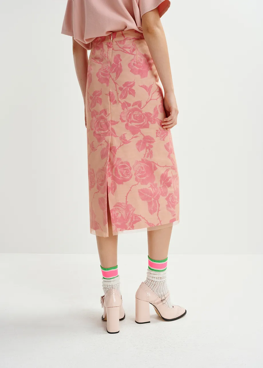 Roze tulen midirok met pailletten