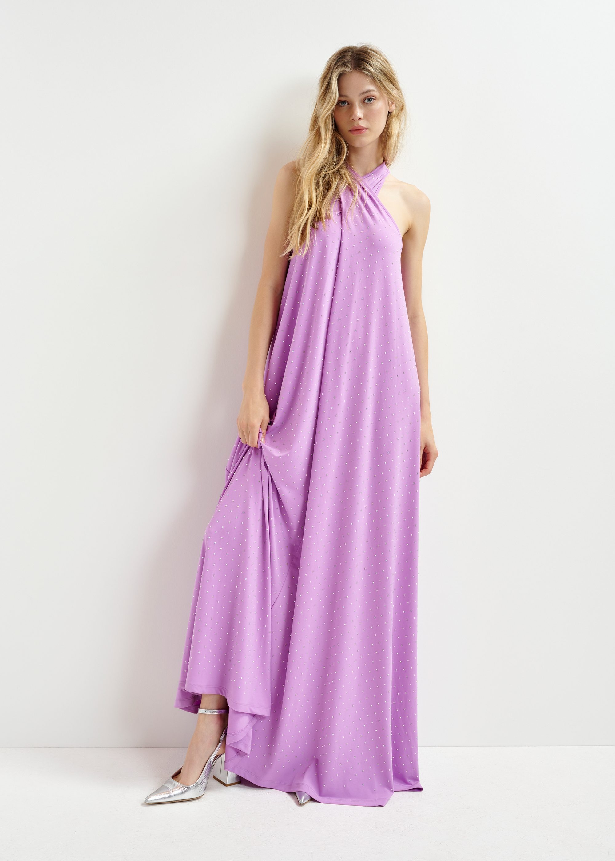 Lilac halter neck maxi-length dress | Essentiel Antwerp United States