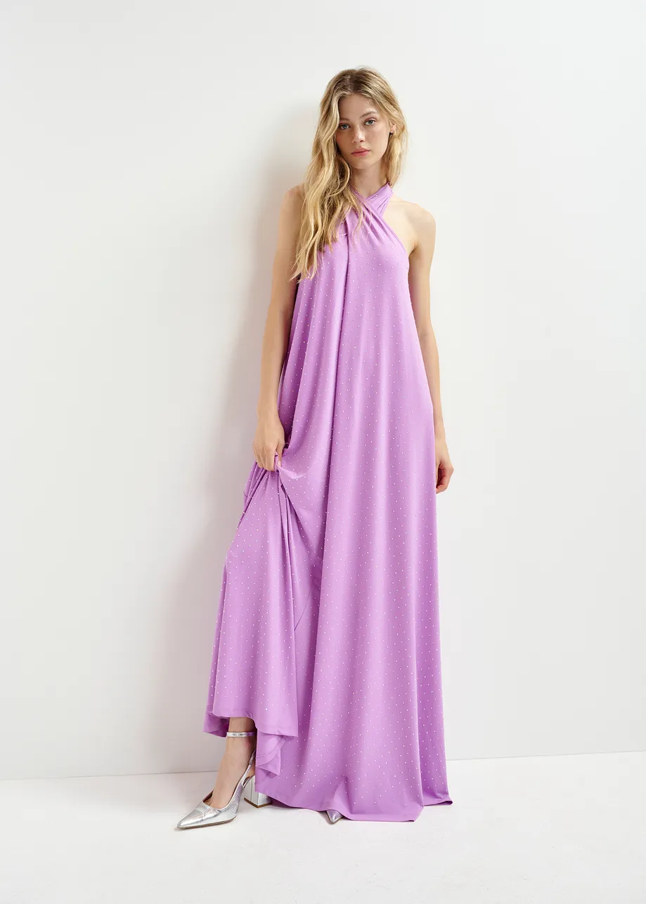 Robe longue lilas à encolure américaine