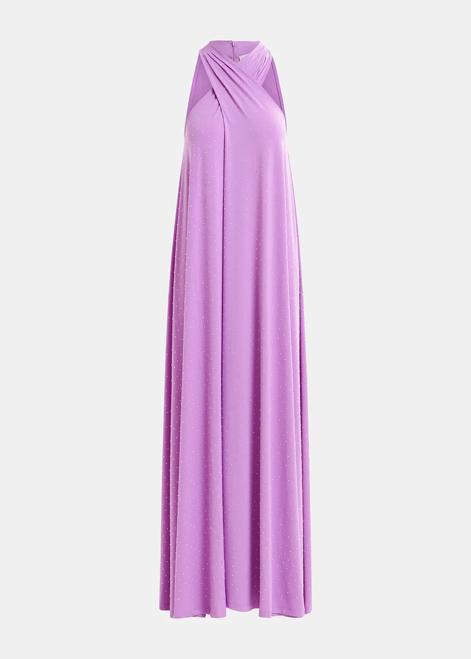 Robe longue lilas à encolure américaine