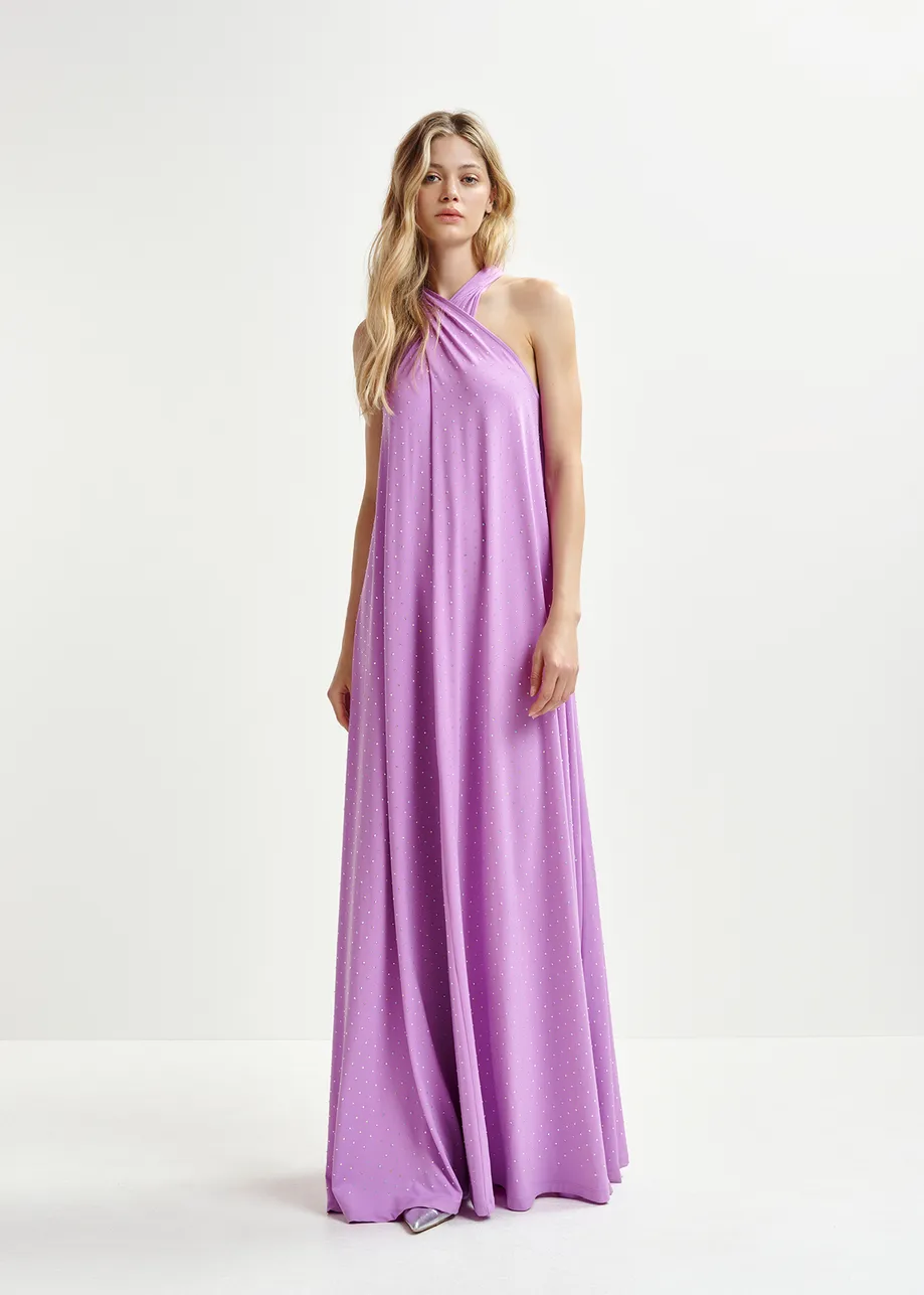 Lila maxi-jurk met halternek