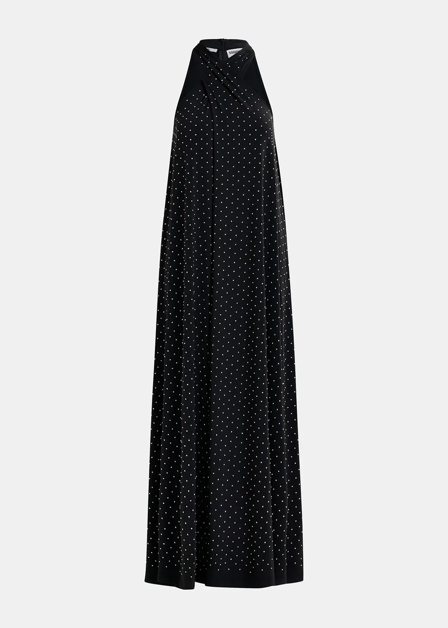 Black and white halter neck maxi-length dress