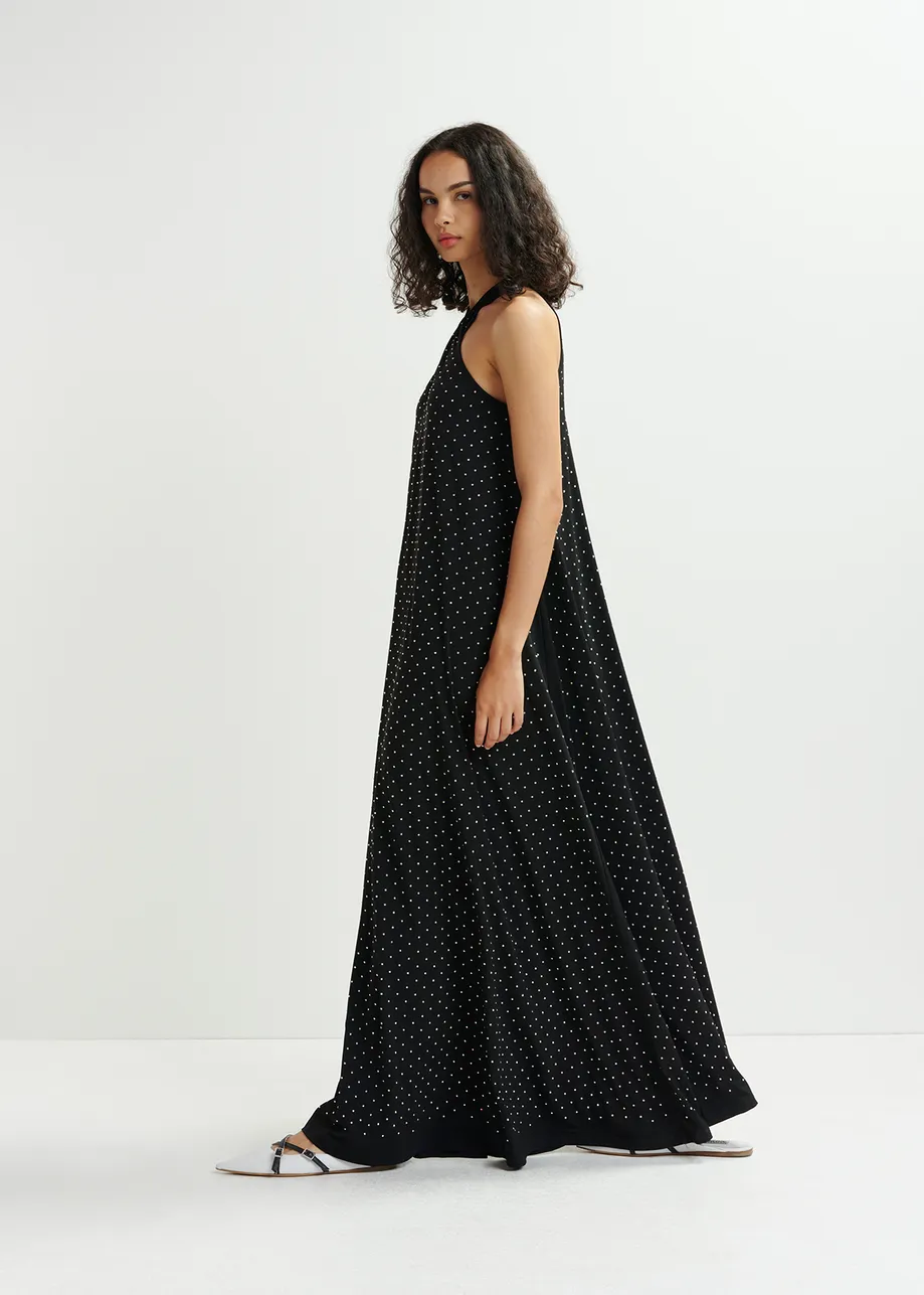 Black and white halter neck maxi-length dress