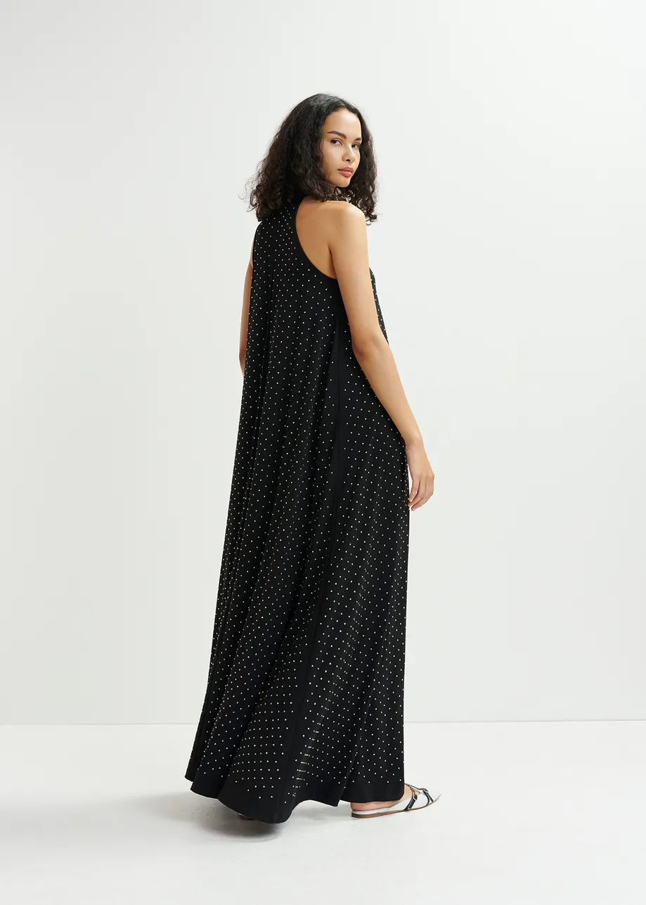 Black and white halter neck maxi-length dress