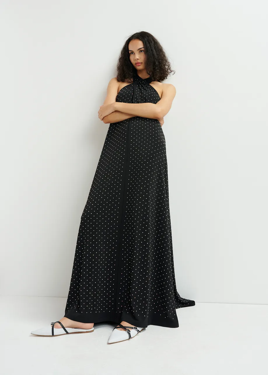 Black and white halter neck maxi-length dress