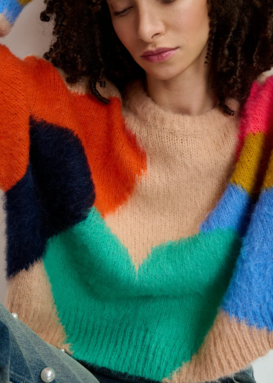 Multicolored intarsia-knitted sweater