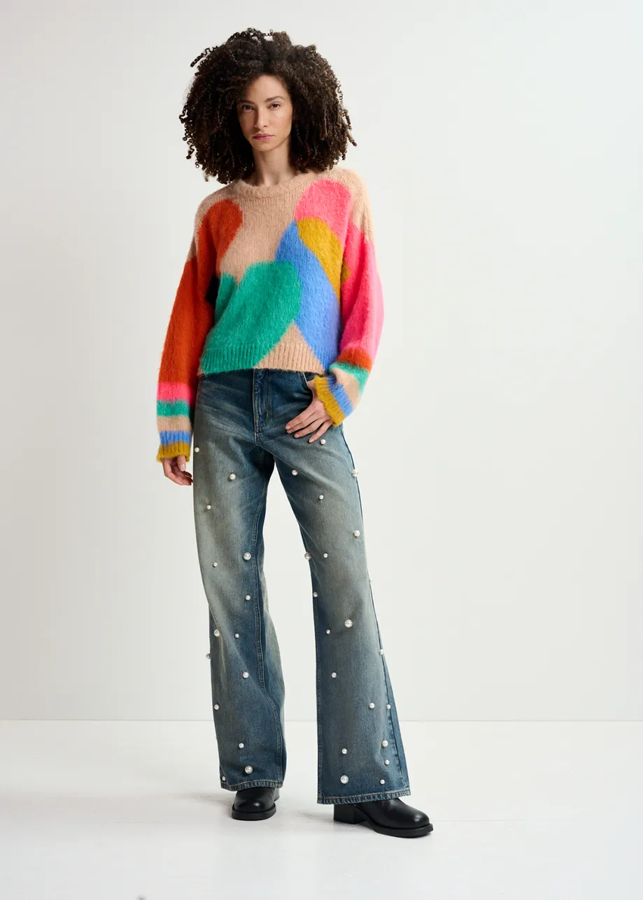 Pull en maille intarsia multicolore