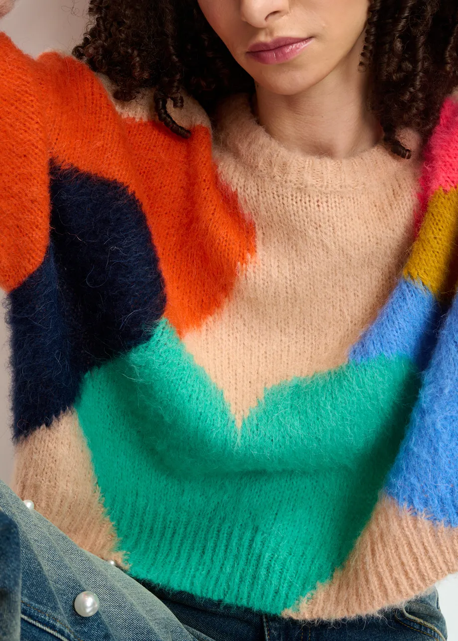 Pull en maille intarsia multicolore