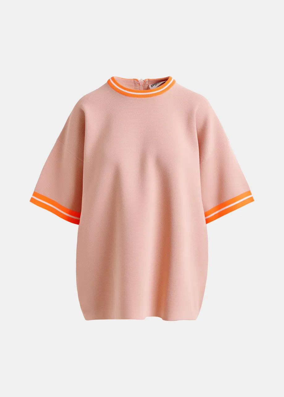 Light pink and orange knit T-shirt with contrasting trim