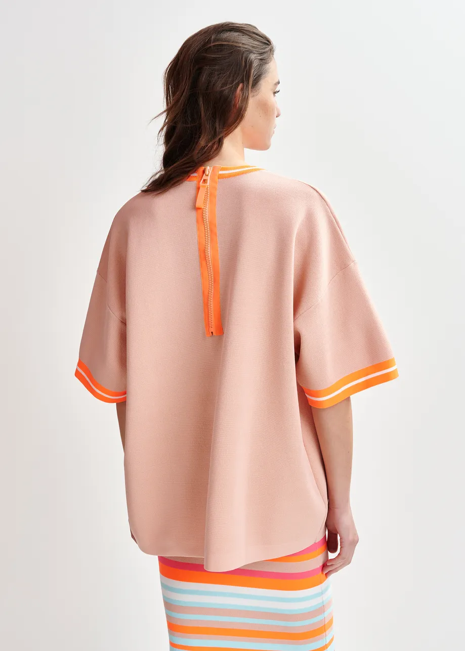 Light pink and orange knit T-shirt with contrasting trim