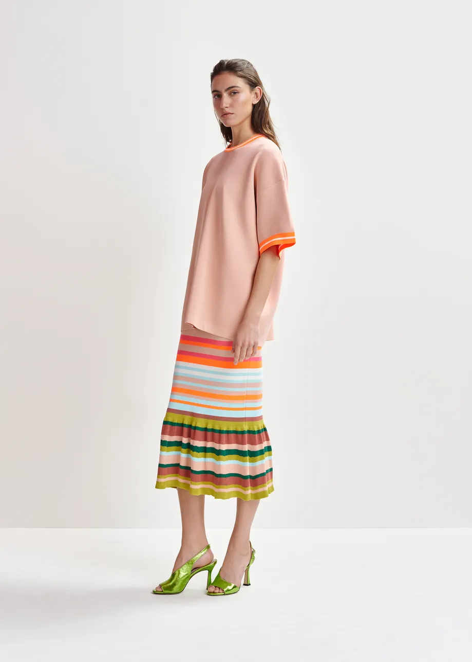Light pink and orange knit T-shirt with contrasting trim