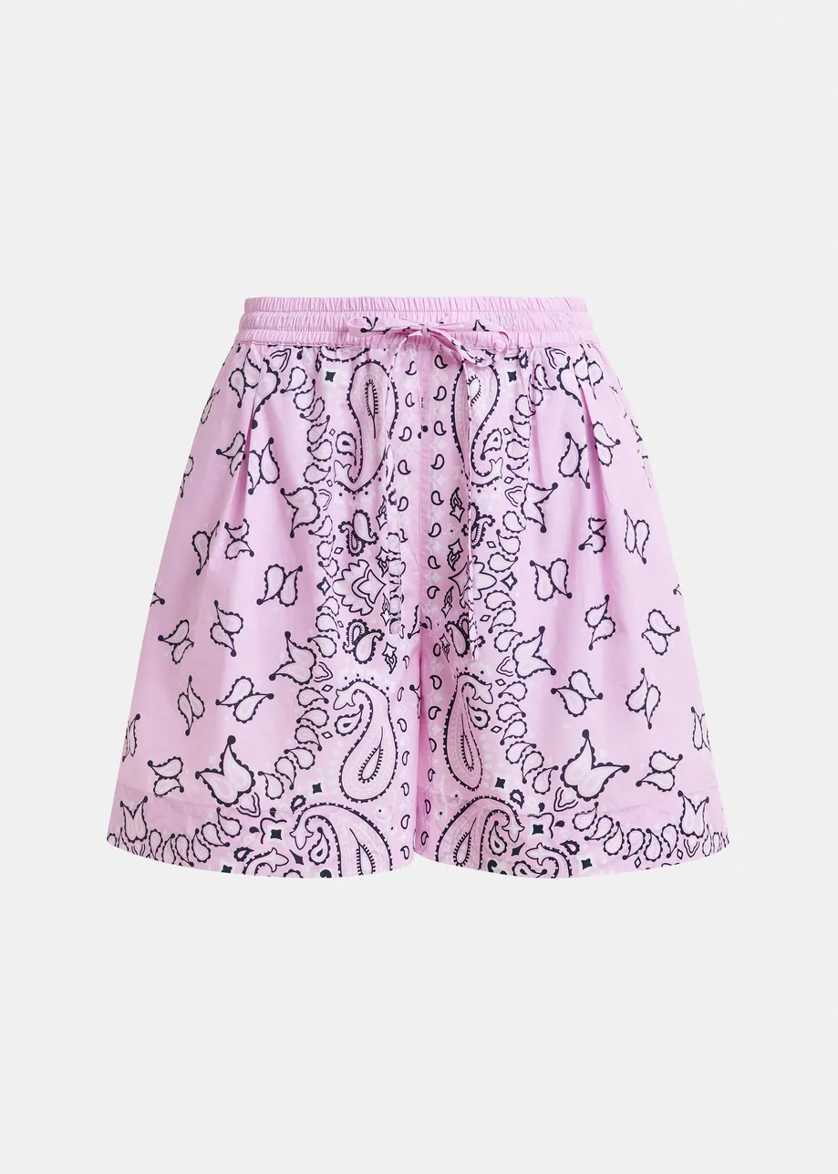 Lilac and black bandana print shorts