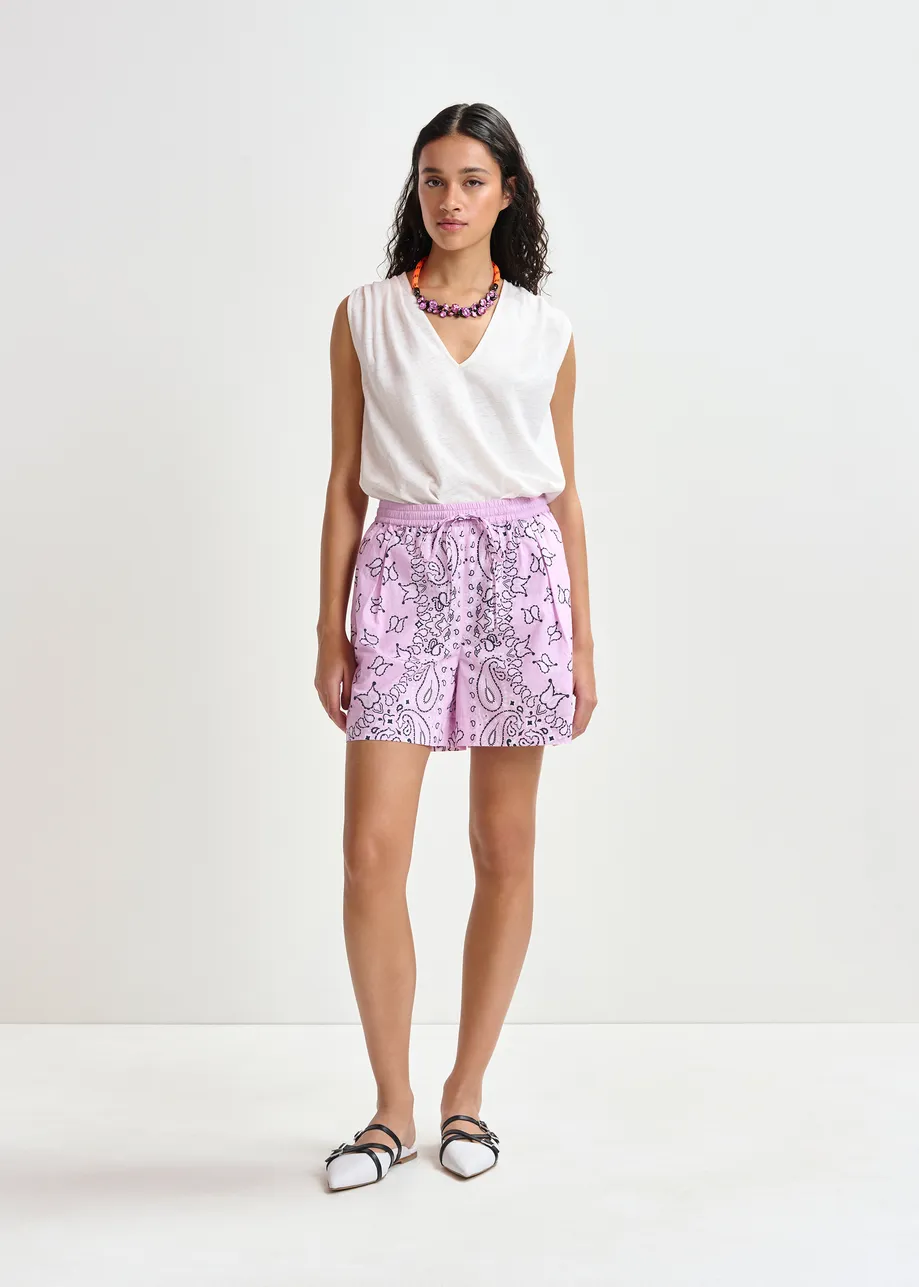 Lilac and black bandana print shorts