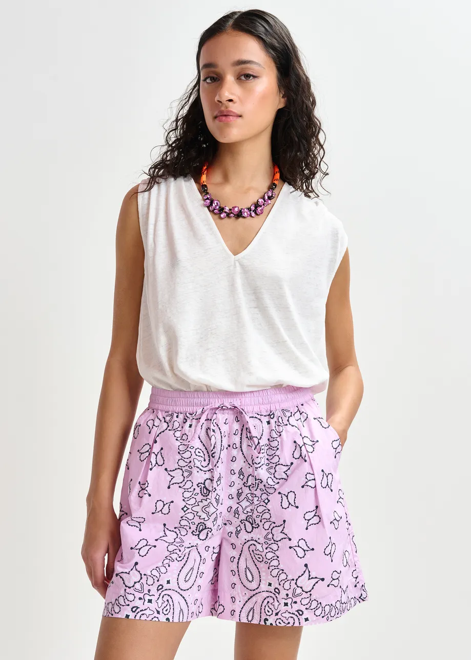Lilac and black bandana print shorts