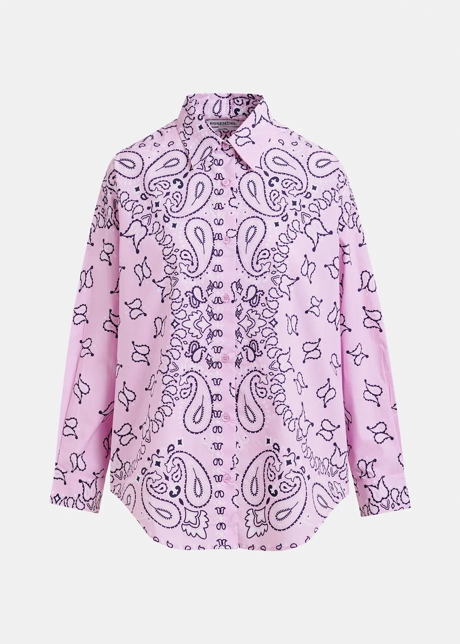 Lilac and black bandana print oversized cotton shirt