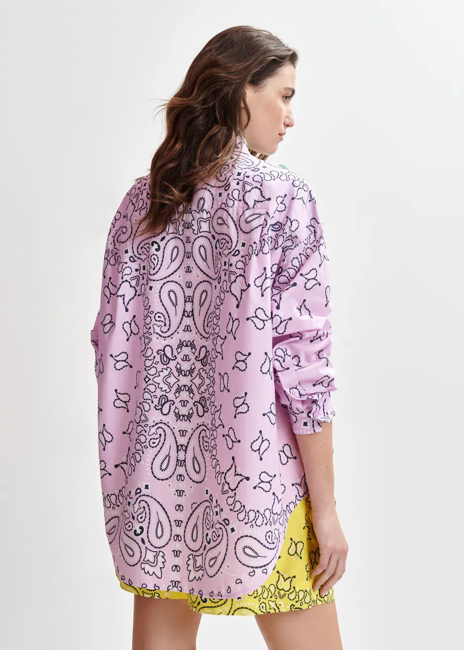 Lilac and black bandana print oversized cotton shirt