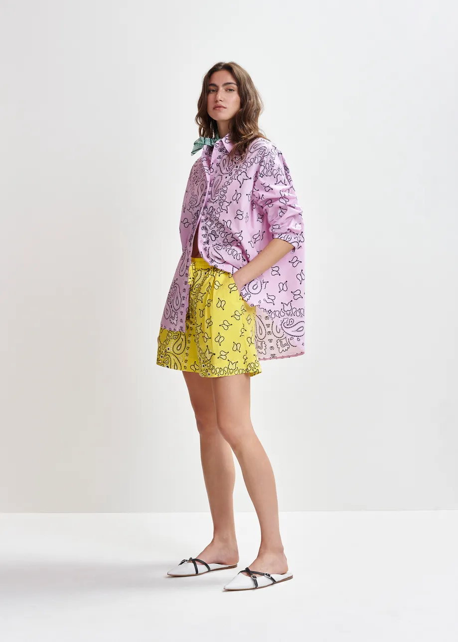 Lilac and black bandana print oversized cotton shirt