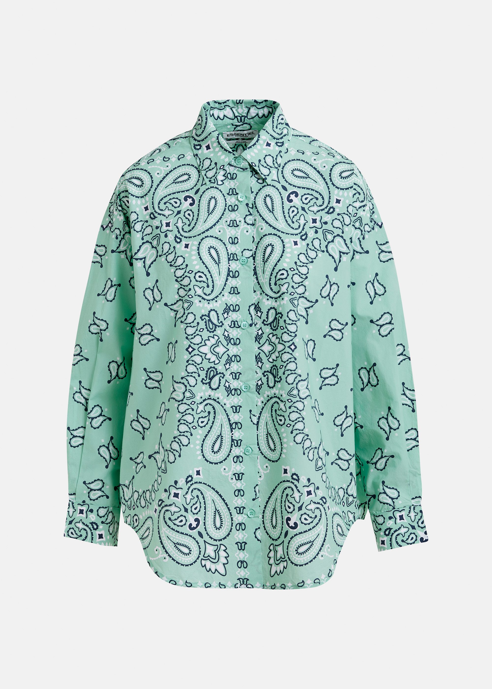 Turquoise and black bandana print oversized cotton shirt