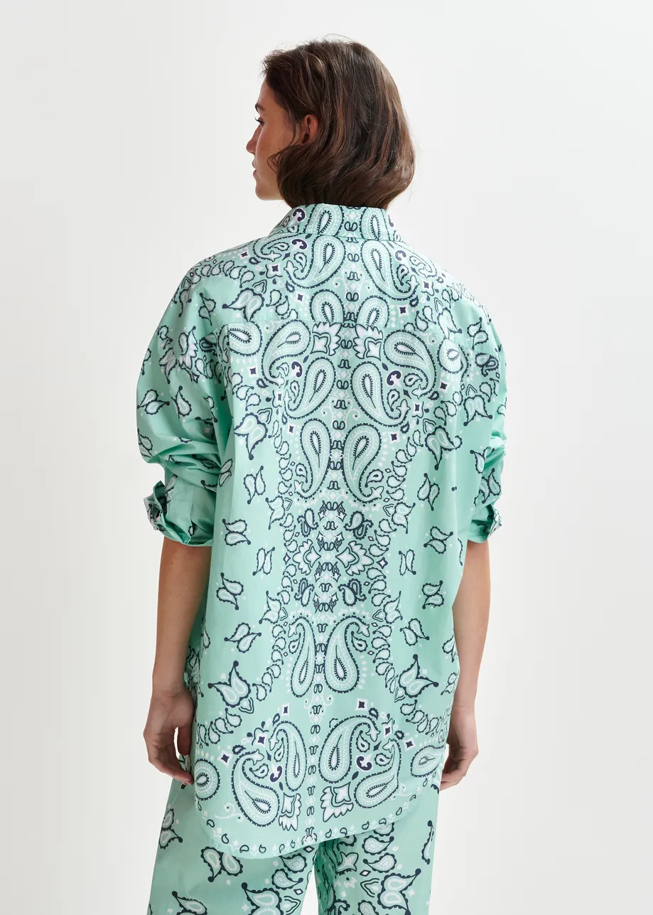 Turquoise en zwart oversized overhemd met bandanaprint