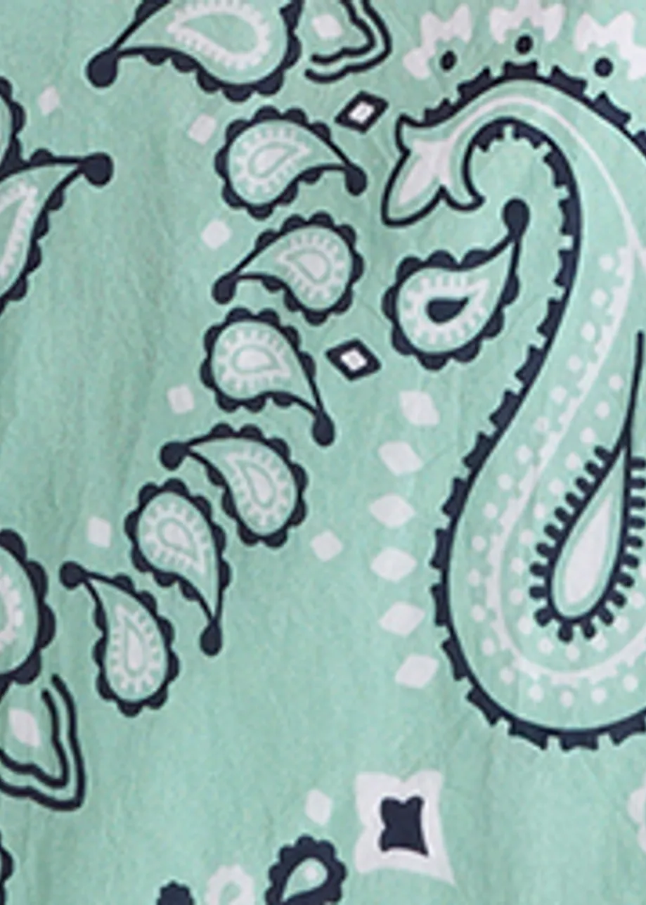 Turquoise and black bandana print oversized cotton shirt