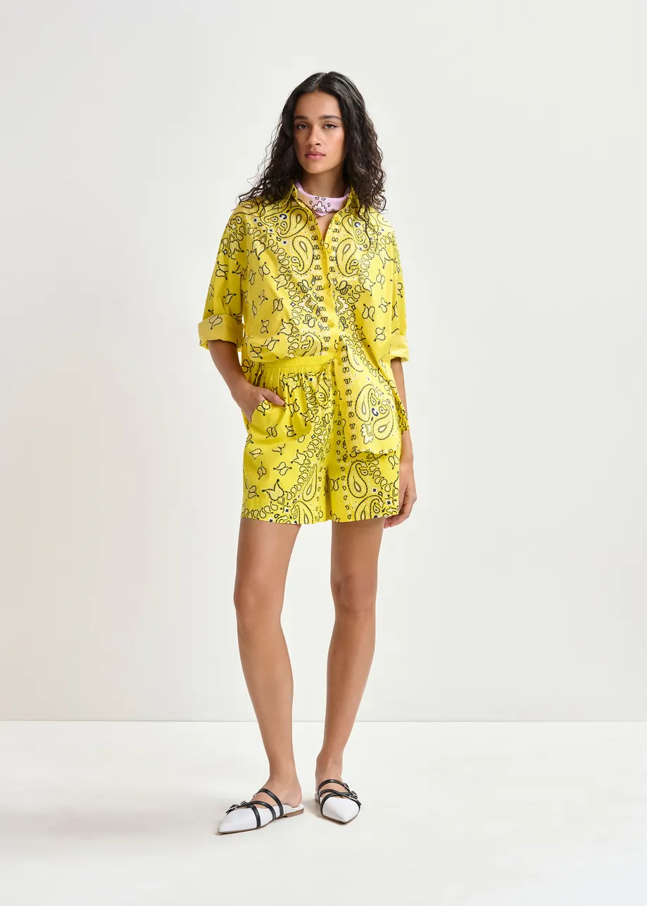 Geel en zwart oversized overhemd met bandanaprint