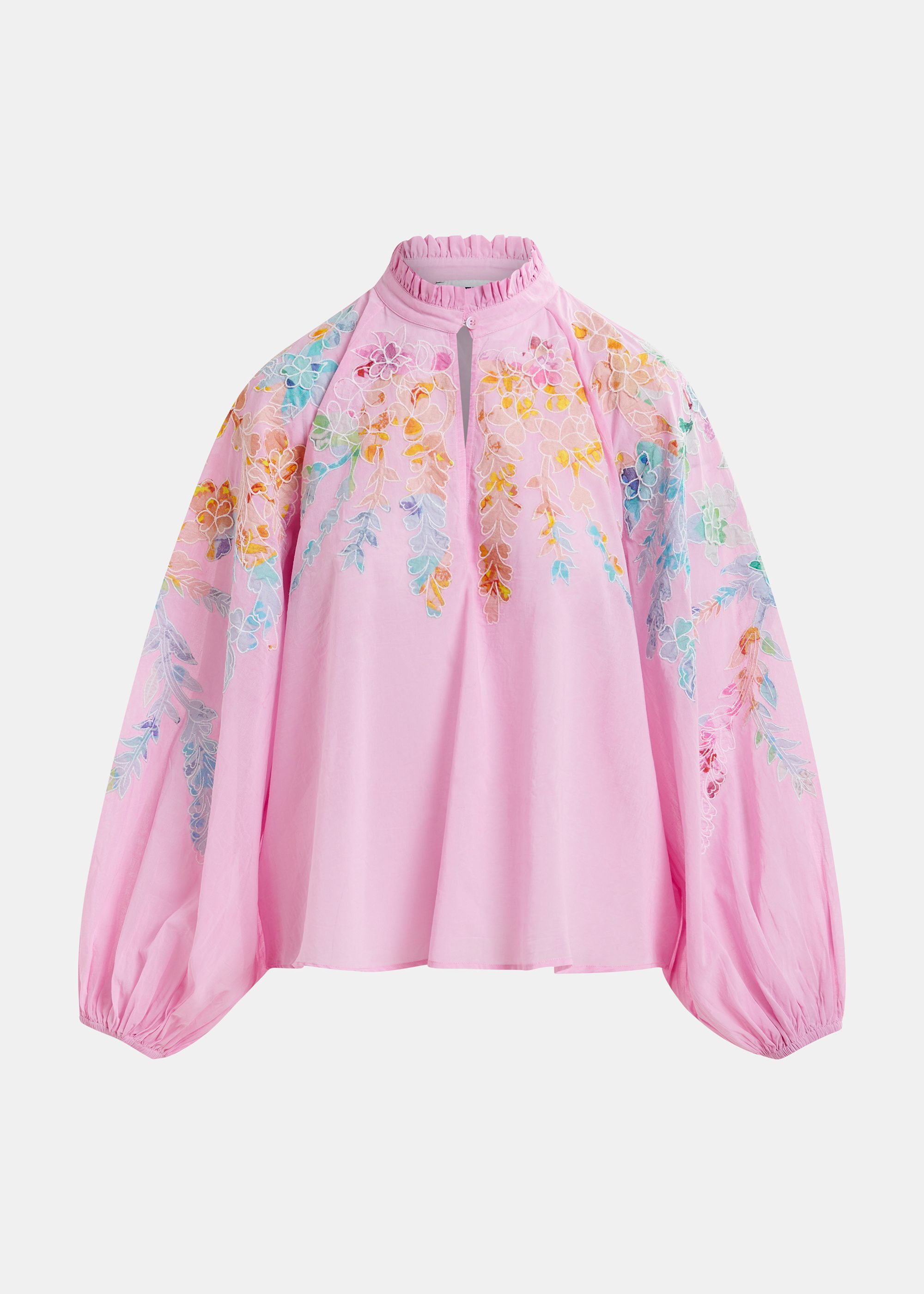 Pink, orange and blue cotton top with floral embroidery and