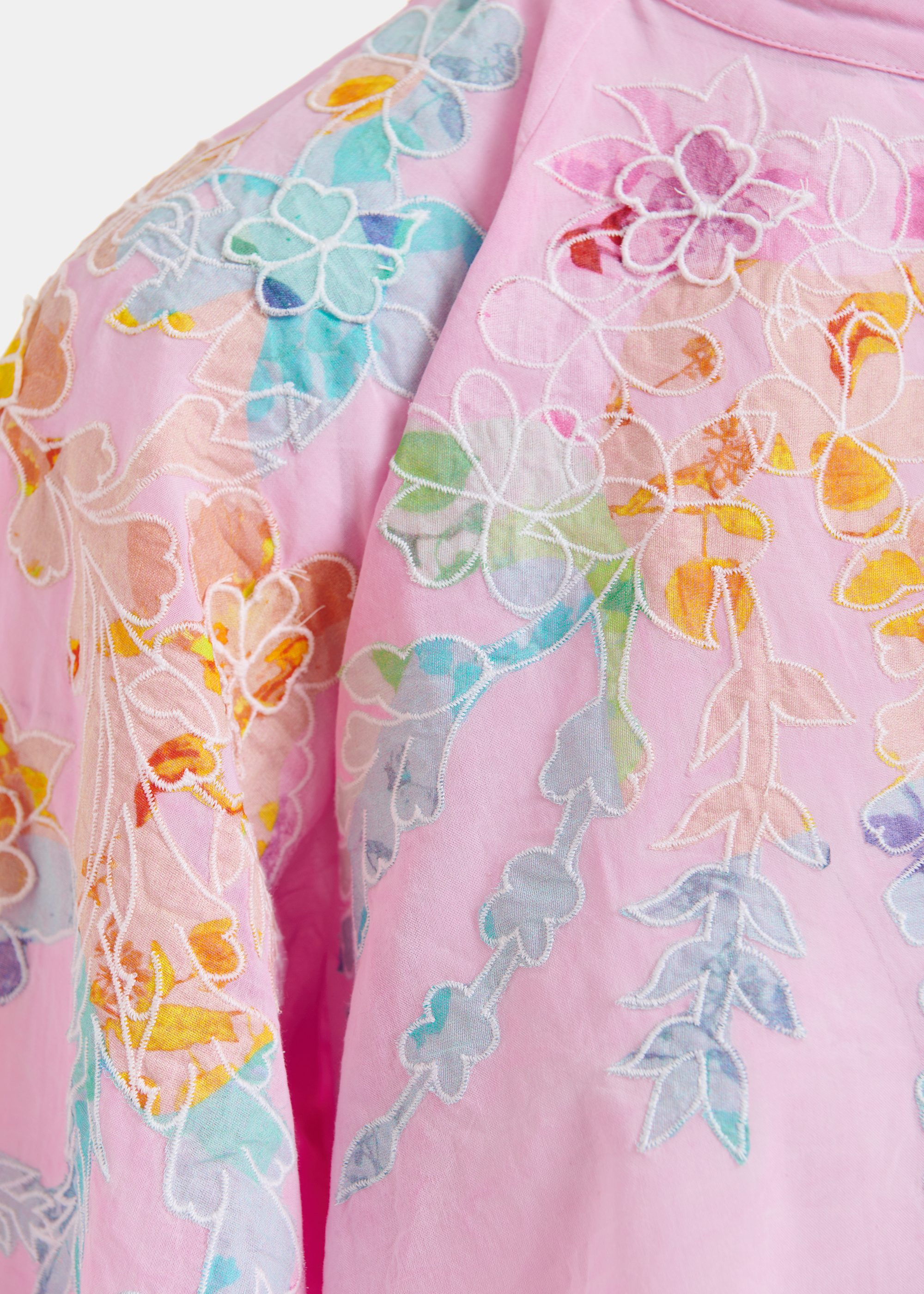 Pink, orange and blue cotton top with floral embroidery and