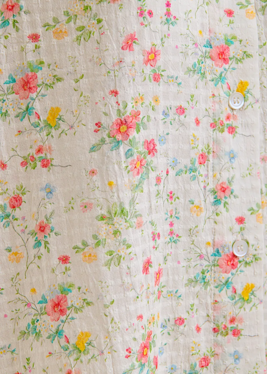 Off-white, pink and green floral-print shirt