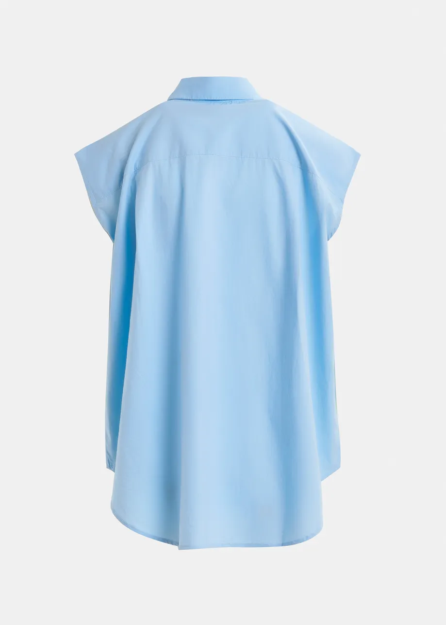 Camisa de algodón sin mangas con adornos, azul claro y amarillo