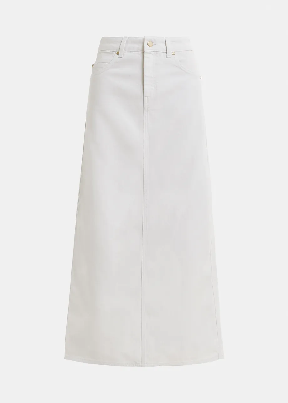 White a-line denim midi skirt 