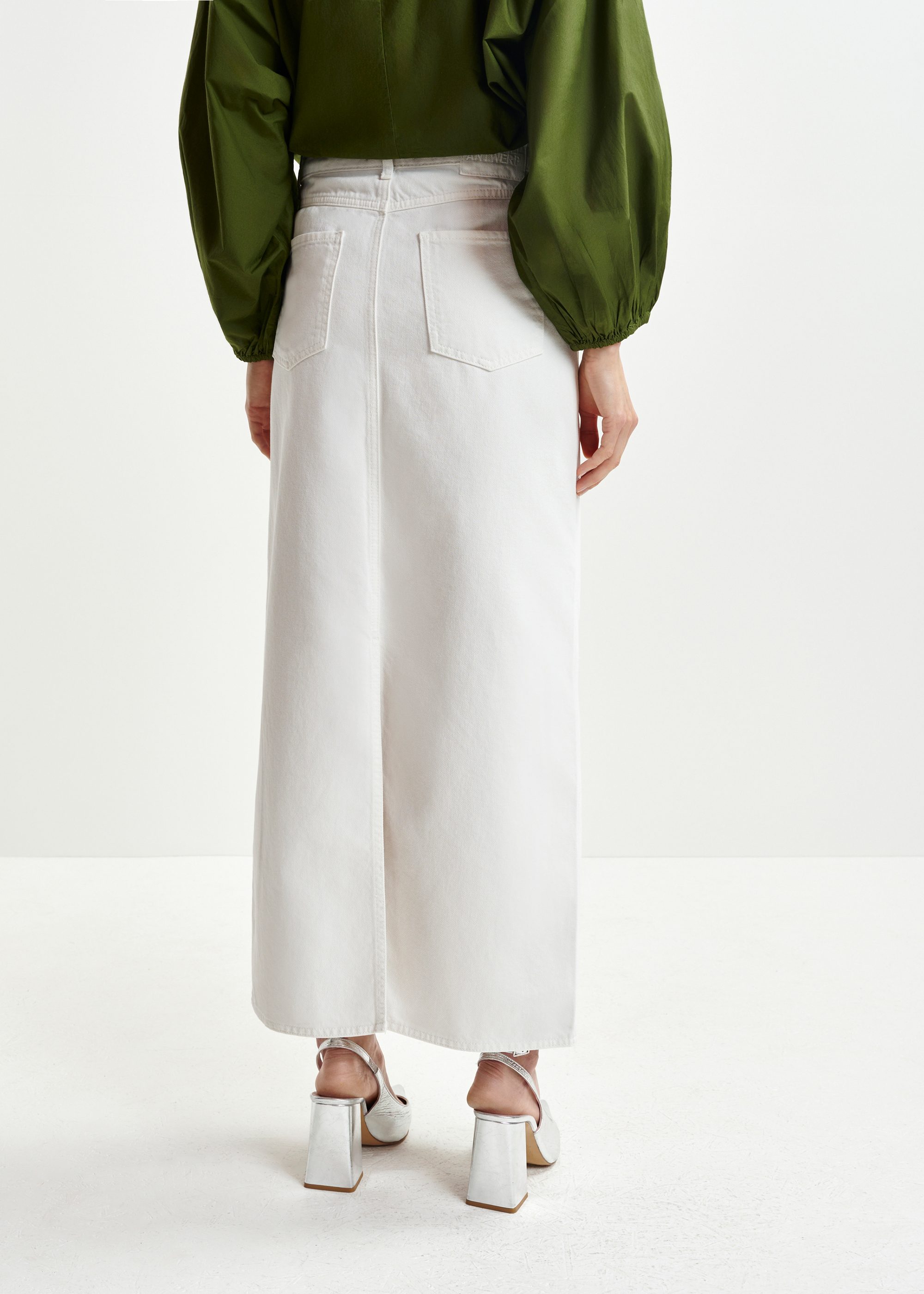 White a-line denim midi skirt | Essentiel Antwerp Spain