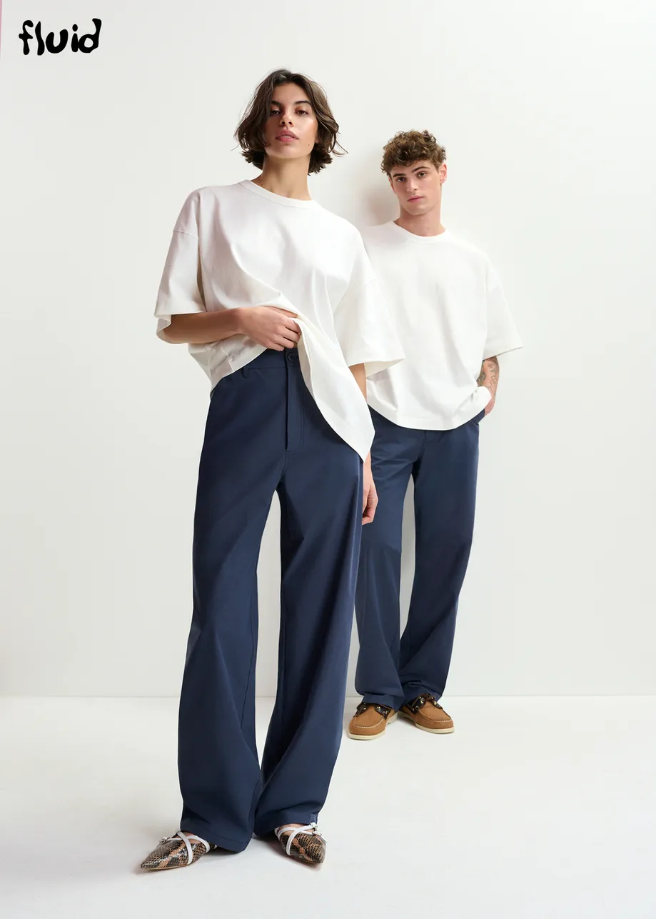 Dark blue staight-leg cotton pants