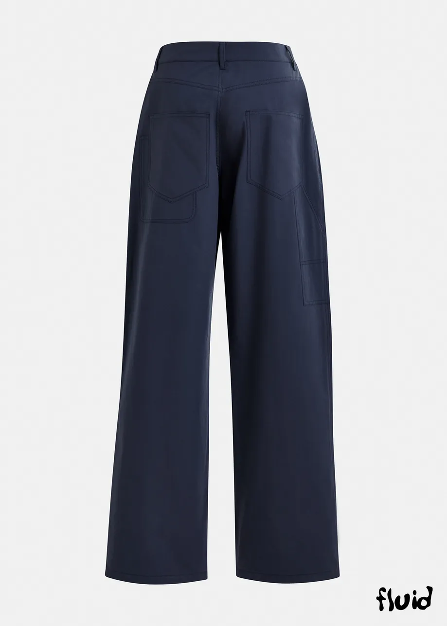 Dark blue staight-leg cotton pants