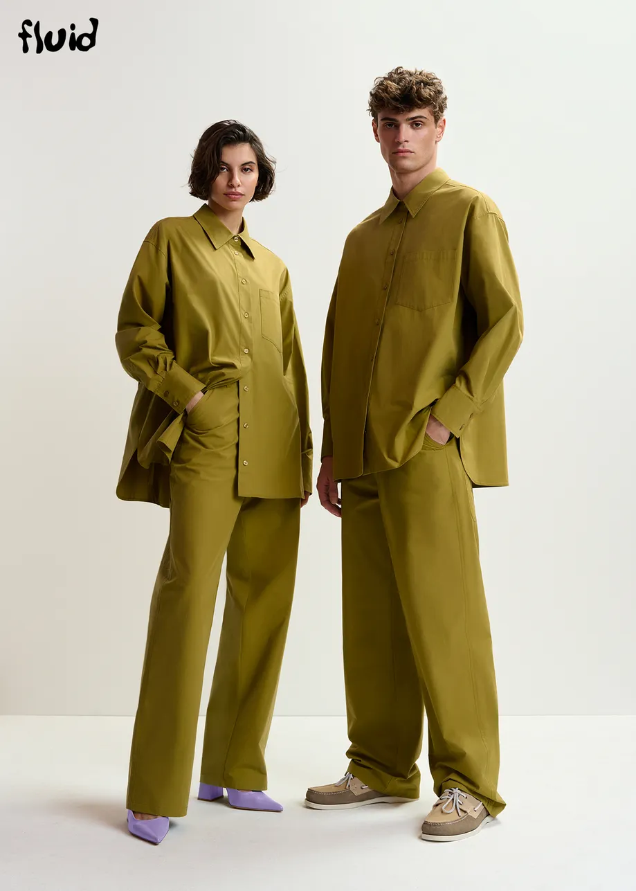 Khaki staight-leg cotton pants