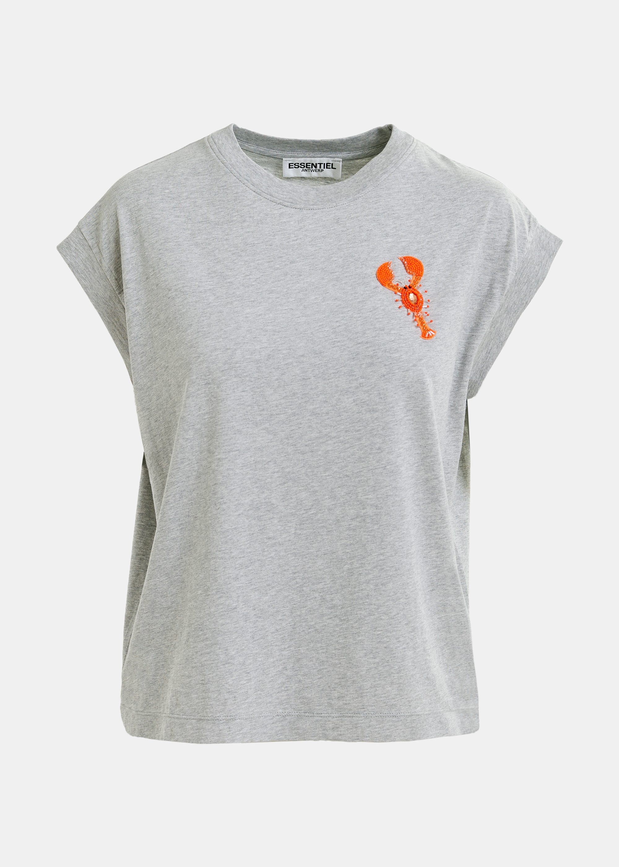 Grey and orange organic cotton T-shirt with embroidery