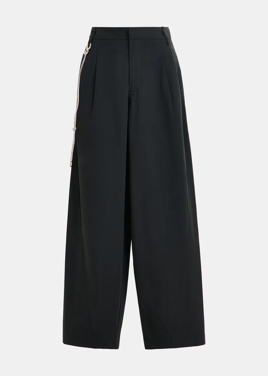 Zwarte tapse broek met strasriem