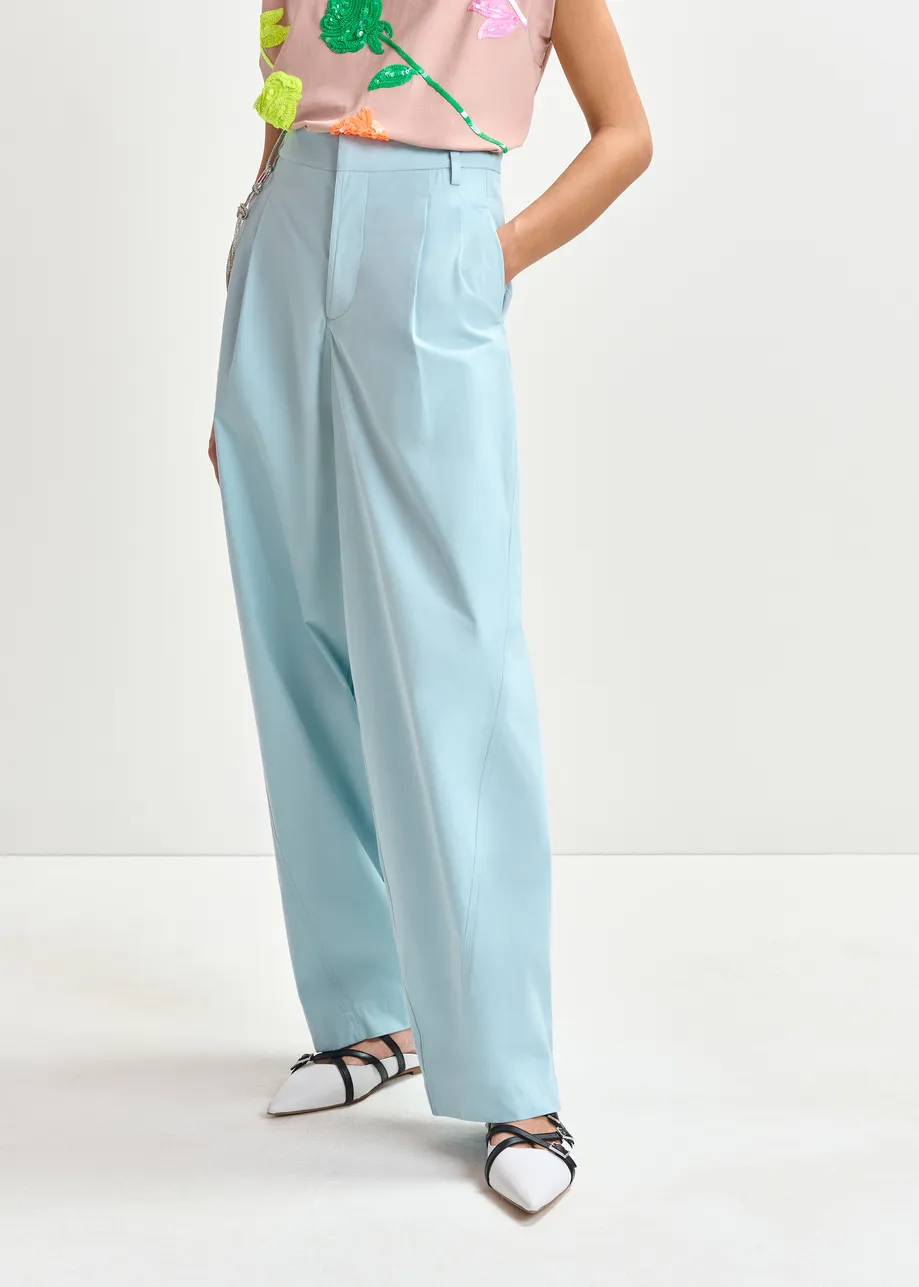 Groenblauwe tapse broek met strasriem